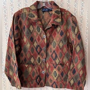 Vintage Jane Ashley Women's Multicolor Aztec Geometric Tapestry Jacket Blazer M